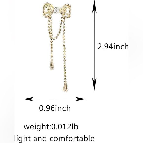 925 Silver Bow Retro Tassels Simulated Diamond Long Earrings Hypoallergenic - Picture 5 of 7